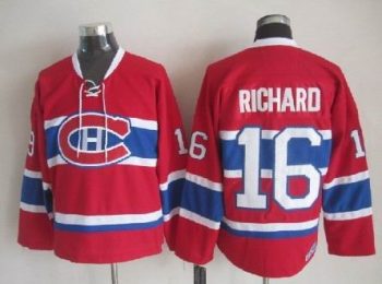 Vintage Montreal Canadiens #16 RICHARD Stitched Red-Blue-White Hockey Jersey Throwback Edition