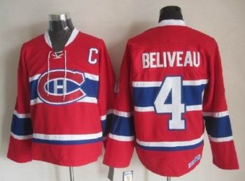 Vintage Montreal Canadiens #4 BELIVEAU Stitched Red-Blue-White Hockey Jersey Throwback Edition (2)