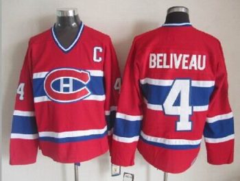 Vintage Montreal Canadiens #4 BELIVEAU Stitched Red-Blue-White Hockey Jersey Throwback Edition