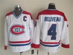 Vintage Montreal Canadiens #4 BELIVEAU Stitched White-Red-Blue Hockey Jersey Throwback Edition