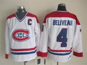 Vintage Montreal Canadiens #4 BELIVEAU Stitched White-Red-Blue Hockey Jersey Throwback Edition