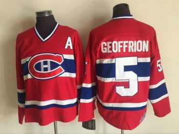 Vintage Montreal Canadiens #5 GEOFFRION Stitched Red-Blue-White Hockey Jersey Throwback Edition