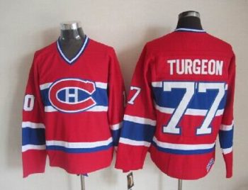 Vintage Montreal Canadiens #77 TURGEON Stitched Red-Blue-White Hockey Jersey Throwback Edition