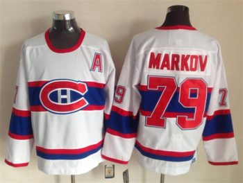 Vintage Montreal Canadiens #79 MARKOV Stitched White-Red-Blue Hockey Jersey Throwback Edition