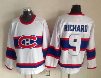 Vintage Montreal Canadiens #9 RICHARD Stitched White-Red-Blue Hockey Jersey Throwback Edition (2)