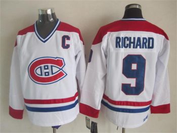 Vintage Montreal Canadiens #9 RICHARD Stitched White-Red-Blue Hockey Jersey Throwback Edition
