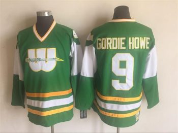 Vintage New England Whalers #9 GORDIE HOWE Stitched Green-White-Yellow Hockey Jersey Throwback Edition