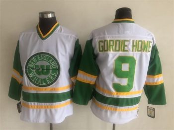 Vintage New England Whalers #9 GORDIE HOWE Stitched White-Green-Yellow Hockey Jersey Throwback Edition