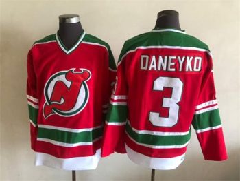 Vintage New Jersey Devils #3 DANEYKO Stitched Red-Green Hockey Jersey Throwback Edition