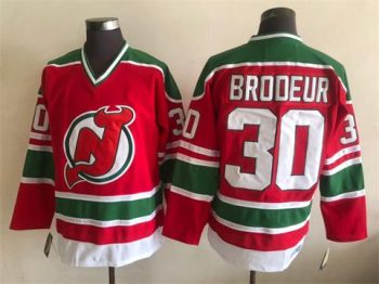 Vintage New Jersey Devils #30 BRODEUR Stitched Red-Green-White Hockey Jersey Throwback Edition