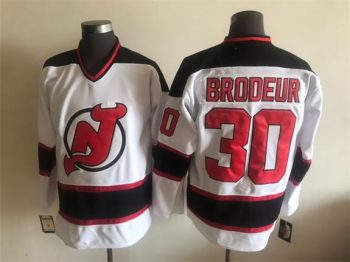 Vintage New Jersey Devils #30 BRODEUR Stitched White-Black-Red Hockey Jersey Throwback Edition