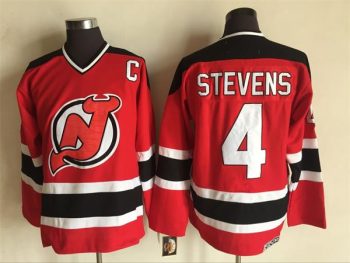 Vintage New Jersey Devils #4 STEVENS Stitched Red-Black-White Hockey Jersey Throwback Edition