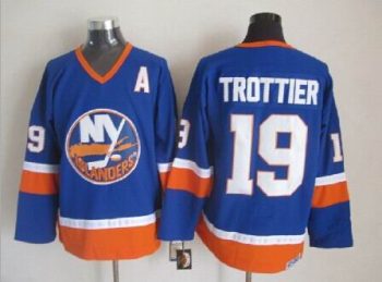 Vintage New York Islanders #19 TROTTIER Stitched Blue-Orange-White Hockey Jersey Throwback Edition