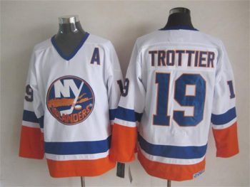 Vintage New York Islanders #19 TROTTIER Stitched White-Blue-Orange Hockey Jersey Throwback Edition