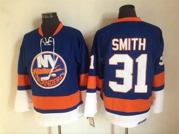 Vintage New York Islanders #31 SMITH Stitched Blue-Orange-White Hockey Jersey Throwback Edition (2)