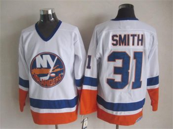 Vintage New York Islanders #31 SMITH Stitched White-Blue-Orange Hockey Jersey Throwback Edition