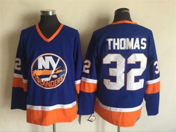 Vintage New York Islanders #32 THOMAS Stitched Blue-Orange-White Hockey Jersey Throwback Edition