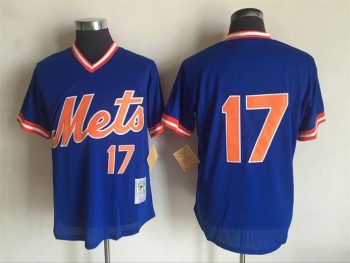 Vintage New York Mets #17 Keith Hernandez Stitched Royal Blue Mesh Baseball Jersey Throwback