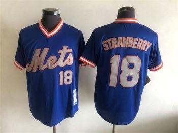 Vintage New York Mets #18 Darryl Strawberry Stitched Royal Blue Baseball Jersey Throwback Edition