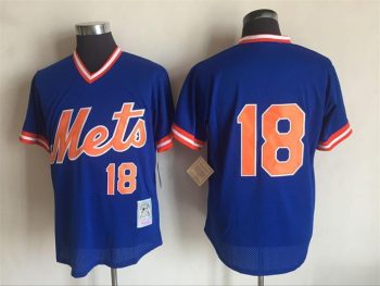 Vintage New York Mets #18 Darryl Strawberry Stitched Royal Blue Mesh Baseball Jersey Throwback Edition