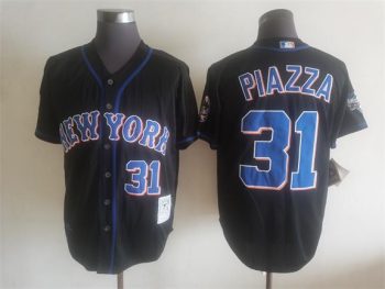 Vintage New York Mets #31 Mike Piazza Stitched Black Baseball Jersey Throwback Edition (3)