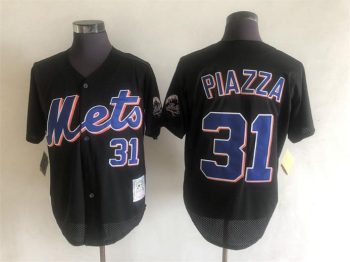 Vintage New York Mets #31 Mike Piazza Stitched Black Baseball Jersey Throwback Edition