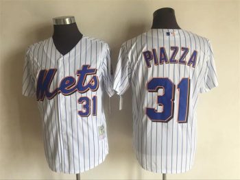 Vintage New York Mets #31 Mike Piazza Stitched White Pinstripe Baseball Jersey Throwback Edition