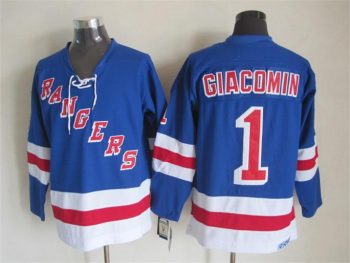 Vintage New York Rangers #1 GIACOMIN Stitched Blue-Red-White Hockey Jersey Throwback Edition (2)