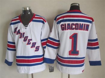 Vintage New York Rangers #1 GIACOMIN stitched White-Royal Blue-Red Hockey Jersey Throwback Edition