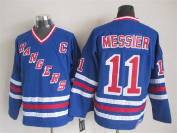 Vintage New York Rangers #11 MESSIER Stitched Blue-Red-White Hockey Jersey Throwback Edition (3)