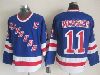 Vintage New York Rangers #11 MESSIER Stitched Blue-Red-White Hockey Jersey Throwback Edition