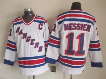 Vintage New York Rangers #11 MESSIER Stitched White-Blue-Red Hockey Jersey Throwback Edition