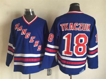 Vintage New York Rangers #18 TKACZUK Stitched Blue-Red-White Hockey Jersey Throwback Edition