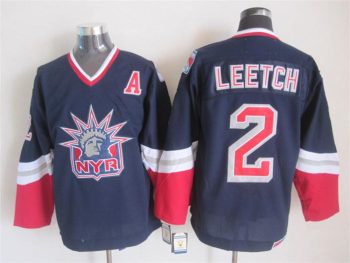Vintage New York Rangers #2 LEETCH Stitched Navy Blue-Red-White Hockey Jersey Throwback Edition