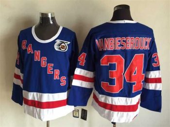 Vintage New York Rangers #34 VANBIESBROUCK stitched Royal Blue-Red-White Hockey Jersey Throwback Edition