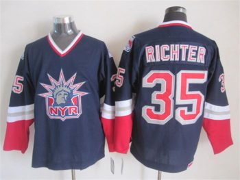 Vintage New York Rangers #35 RICHTER Stitched Navy Blue-Red-White Hockey Jersey Throwback Edition