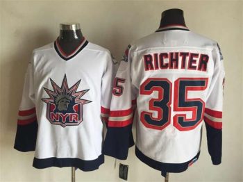 Vintage New York Rangers #35 RICHTER Stitched White-Navy Blue-Red Hockey Jersey Throwback Edition