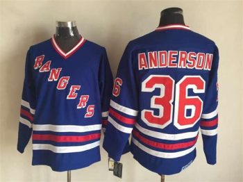 Vintage New York Rangers #36 ANDERSON Stitched Blue-Red-White Hockey Jersey Throwback Edition