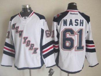 Vintage New York Rangers #61 NASH Stitched White-Navy Blue-Red Hockey Jersey Throwback Edition
