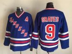 Vintage New York Rangers #9 GRAVES Stitched Blue-Red-White Hockey Jersey Throwback Edition