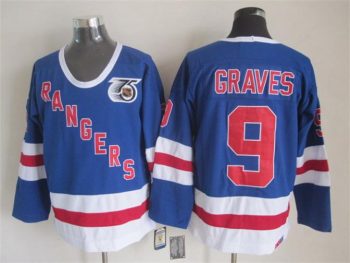 Vintage New York Rangers #9 GRAVES stitched Royal Blue-Red-White Hockey Jersey Throwback Edition