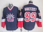 Vintage New York Rangers #99 GRETZKY Stitched Navy Blue-Red-White Hockey Jersey Throwback Edition