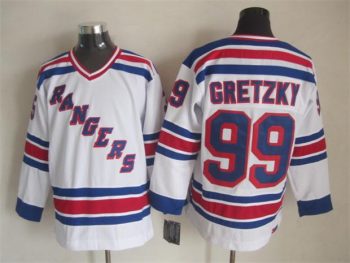 Vintage New York Rangers #99 GRETZKY Stitched White-Blue-Red Hockey Jersey Throwback Edition