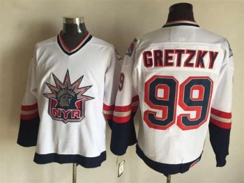 Vintage New York Rangers #99 GRETZKY Stitched White-Navy Blue-Red Hockey Jersey Throwback Edition (2)