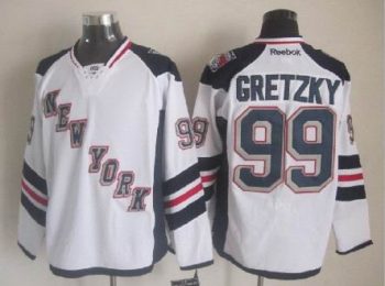 Vintage New York Rangers #99 GRETZKY Stitched White-Navy Blue-Red Hockey Jersey Throwback Edition