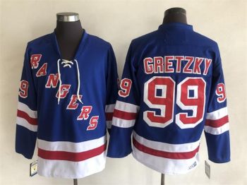 Vintage New York Rangers #99 GRETZKY stitched Royal Blue-Red-White Hockey Jersey Throwback Edition
