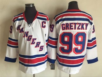 Vintage New York Rangers #99 GRETZKY stitched White-Blue-Red Hockey Jersey Throwback Edition (2)