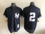 Vintage New York Yankees #2 Derek Jeter Stitched Navy Blue Mesh Baseball Jersey Throwback Edition