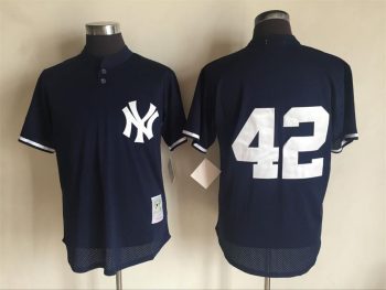 Vintage New York Yankees #42 Mariano Rivera Stitched Navy Blue Mesh Baseball Jersey Throwback Edition