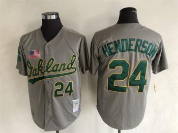 Vintage Oakland Athletics #24 Rickey Henderson Stitched Gray Baseball Jersey Throwback Edition